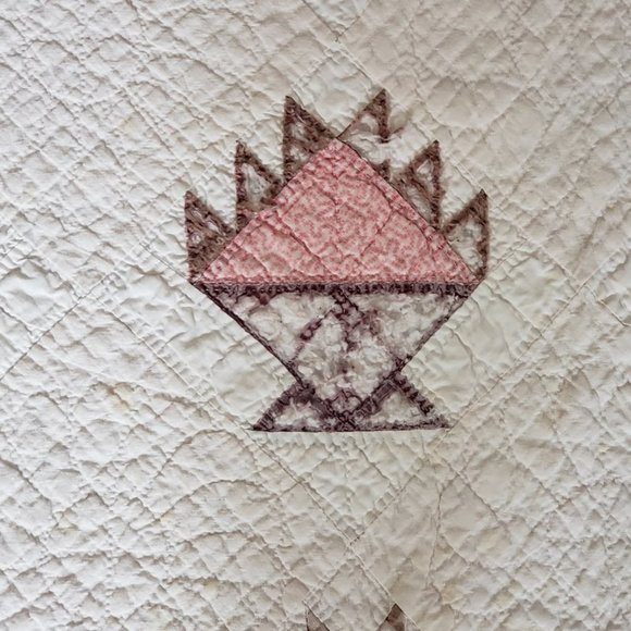 Antique 1860 -1880 Cake Stand Basket Quilt Hand Stitched Hand Piece Cotton 76x61 - Picture 5 of 12